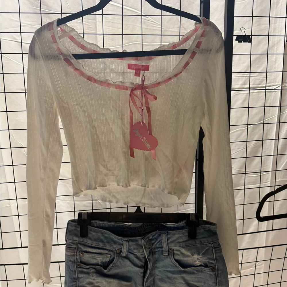 Sugar Thrillz White and Pink Crop Top